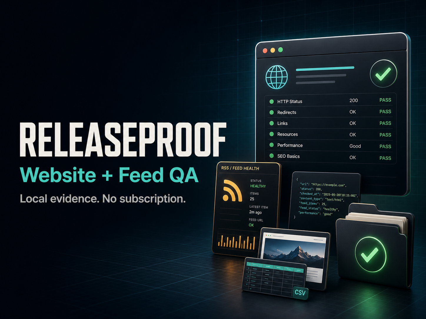 ReleaseProof website and feed QA evidence product preview
